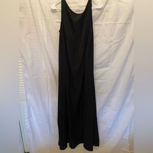 black sleeveless slip dress